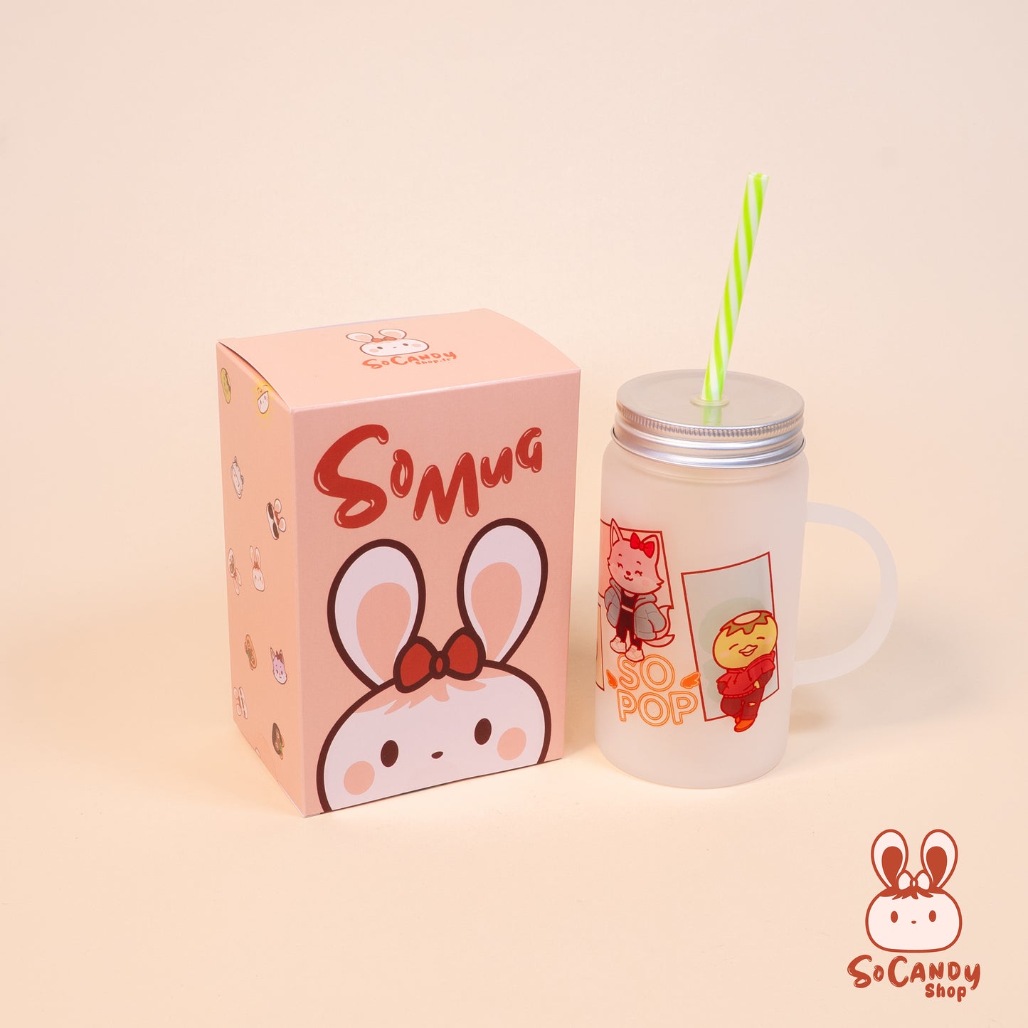 Mug Mason Jar SoPop avec Paille Colorée